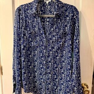 Express Navy & White Key Pattern Button-Down Shirt - Size M, EUC!